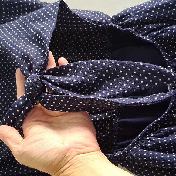Navy Blue Polka Dot Shorts Romper Tie Back Adjustable Straps Small - Picture 6 of 6